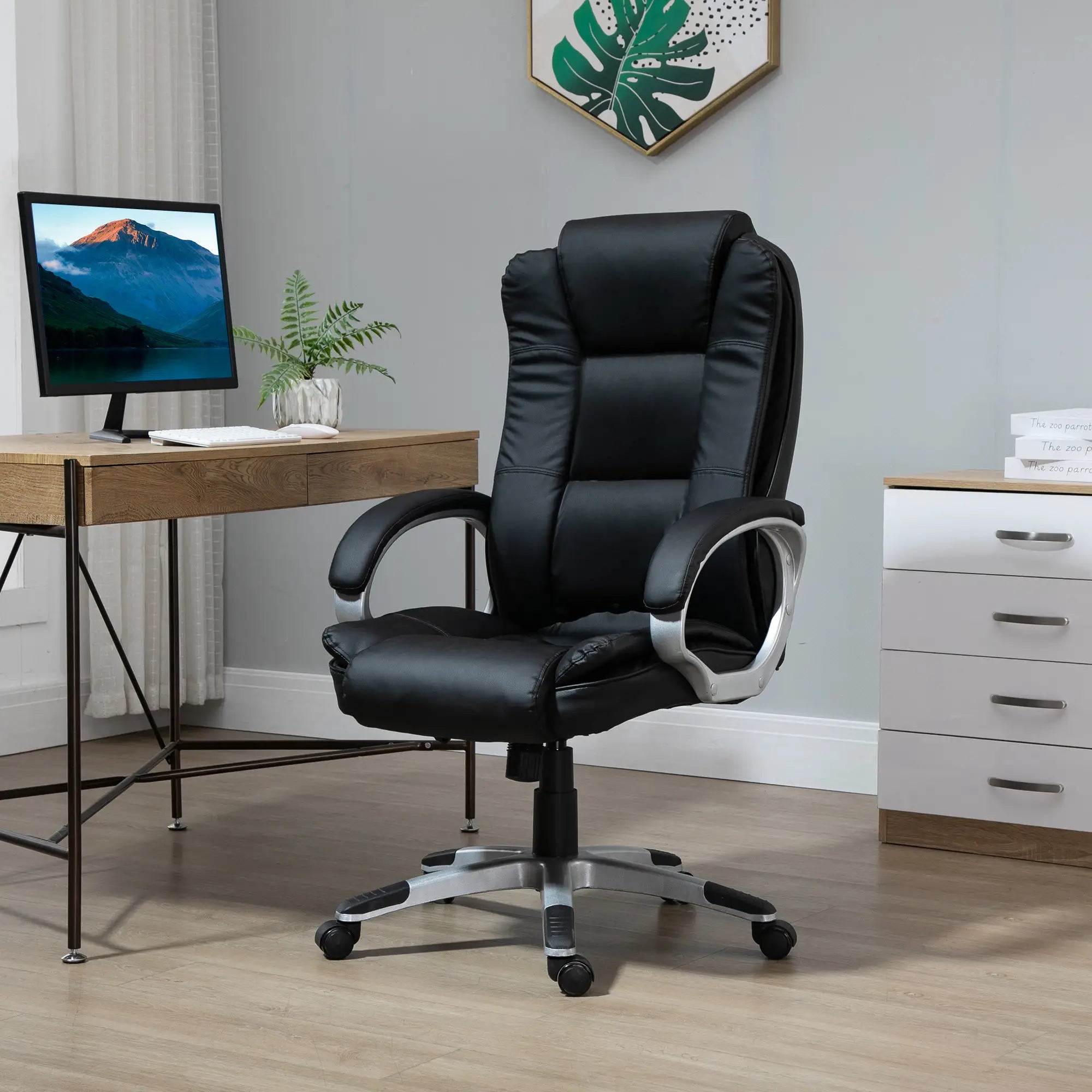 Adjustable High Back Executive Office Chair, PU Leather, Padded Armrests Executive & Manager Chairs at Gallery Canada