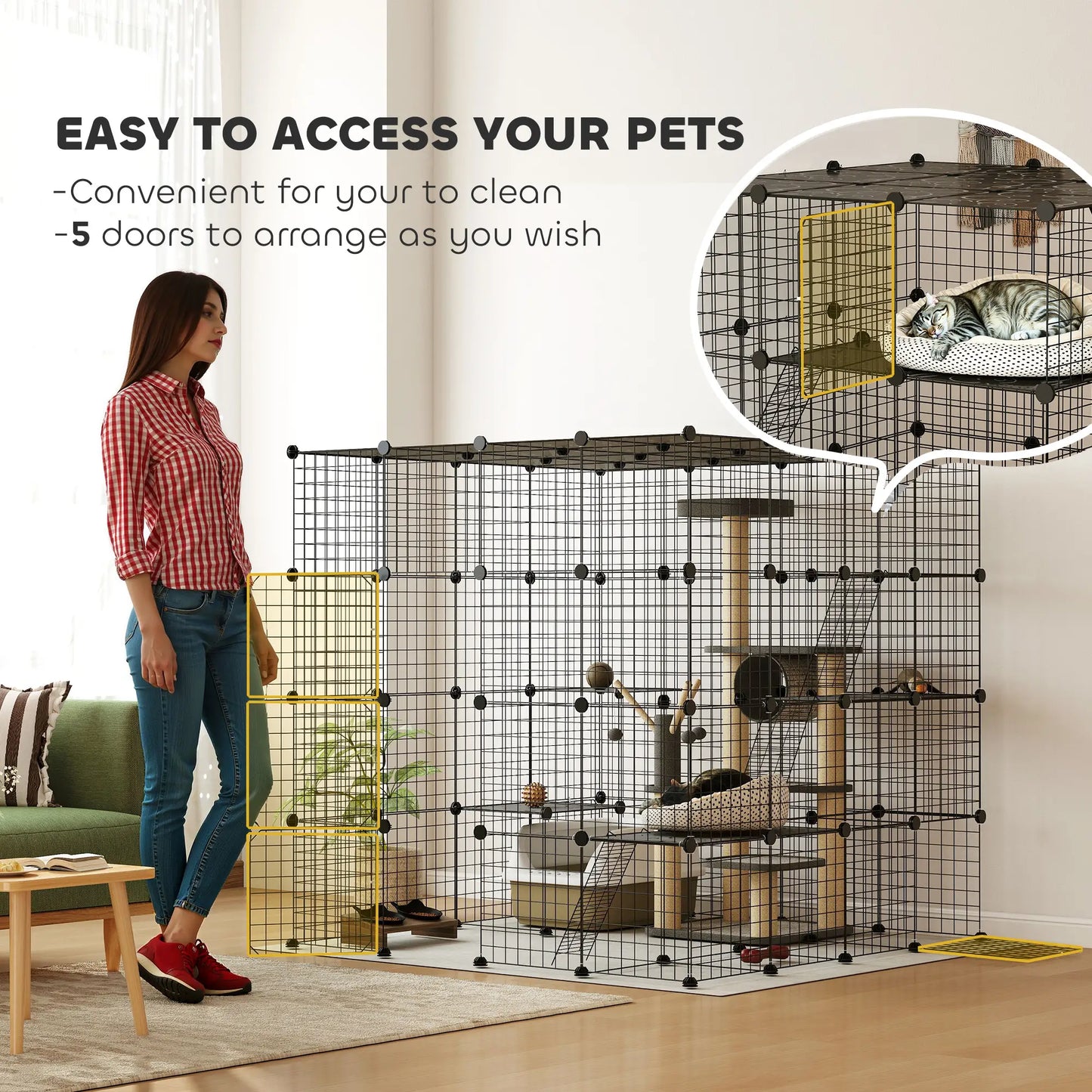 4-Tier 55" Cat Cage with Platforms, Ramps, Black Outdoor Cat Enclosures at Gallery Canada