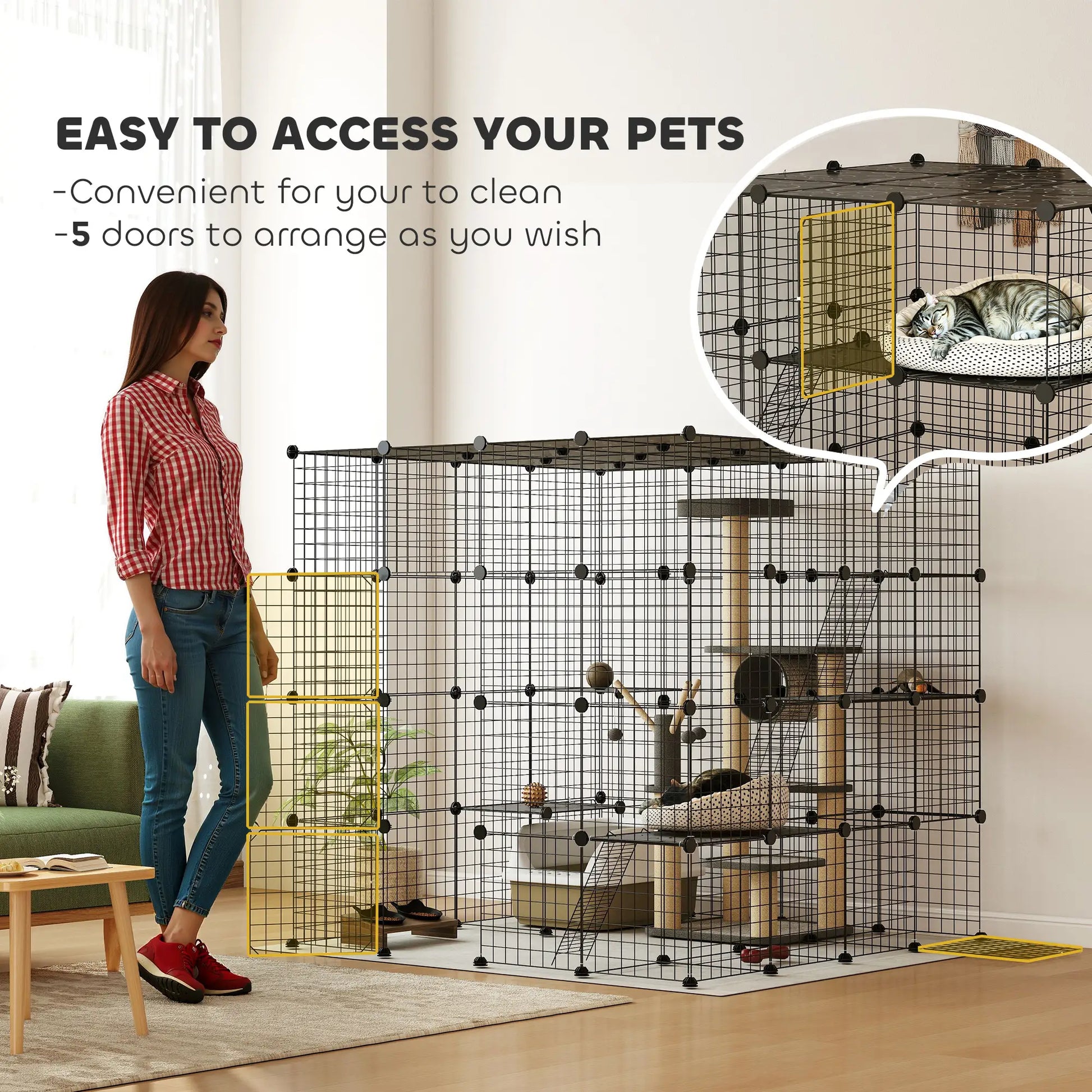 4-Tier 55" Cat Cage with Platforms, Ramps, Black Outdoor Cat Enclosures at Gallery Canada