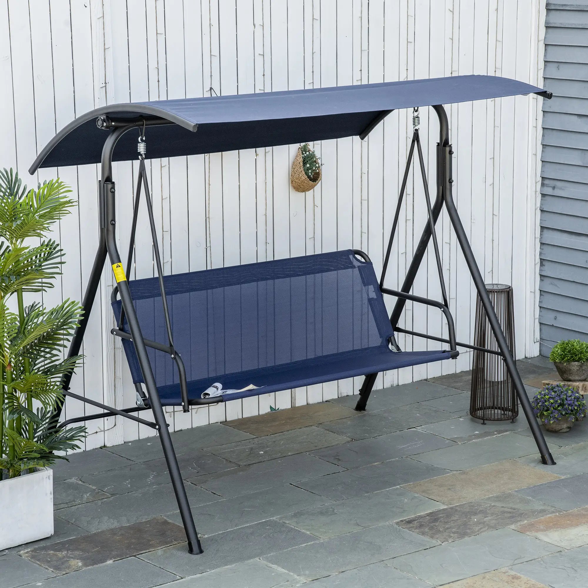 3-Seater Outdoor Swing, Adjustable Canopy, Dark Blue Porch Swings with Canopy at Gallery Canada