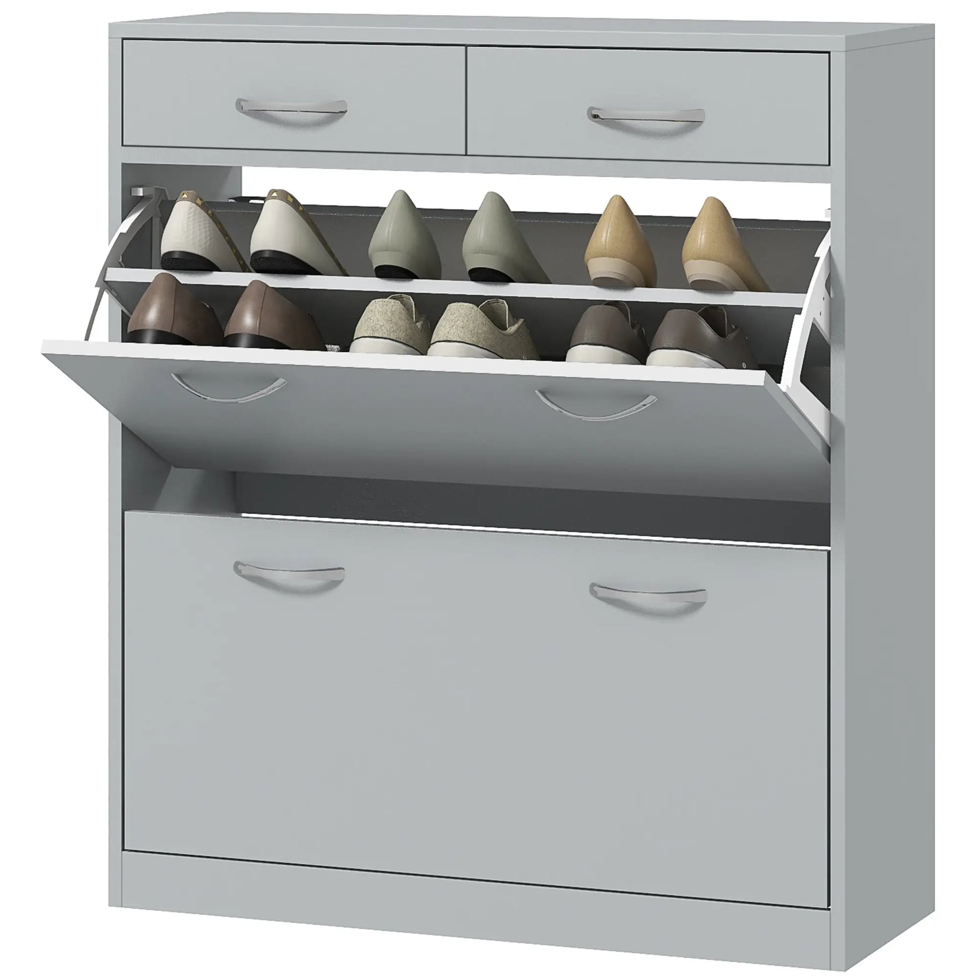 Narrow Shoe Storage, 2 Flip Drawers, Adjustable Shelves, 12 Pairs, Grey Shoe Storage Cabinets & Racks at Gallery Canada