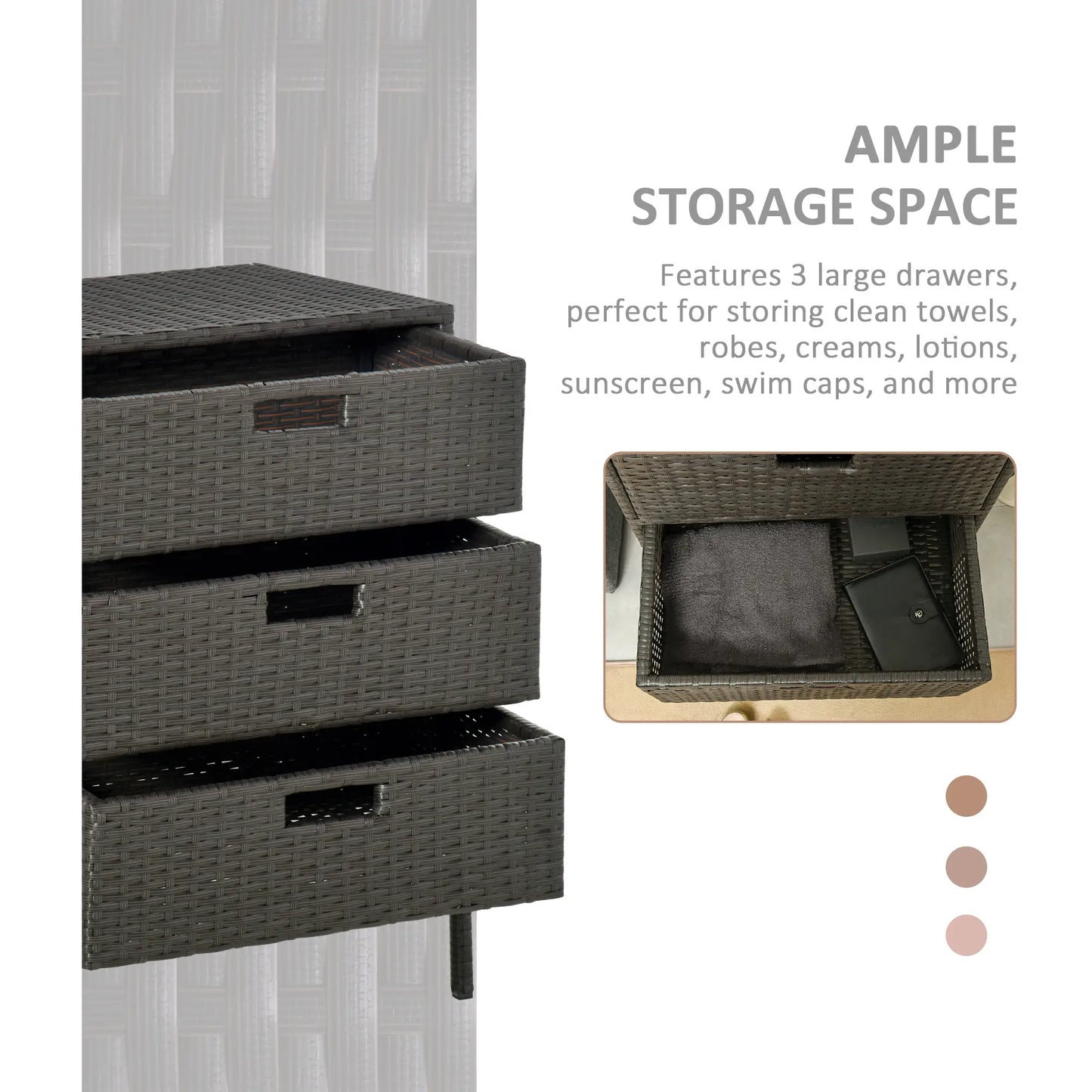 32" Rattan Patio Organizer, 3 Drawers, Outdoor Garden Storage Patio Storage Boxes at Gallery Canada