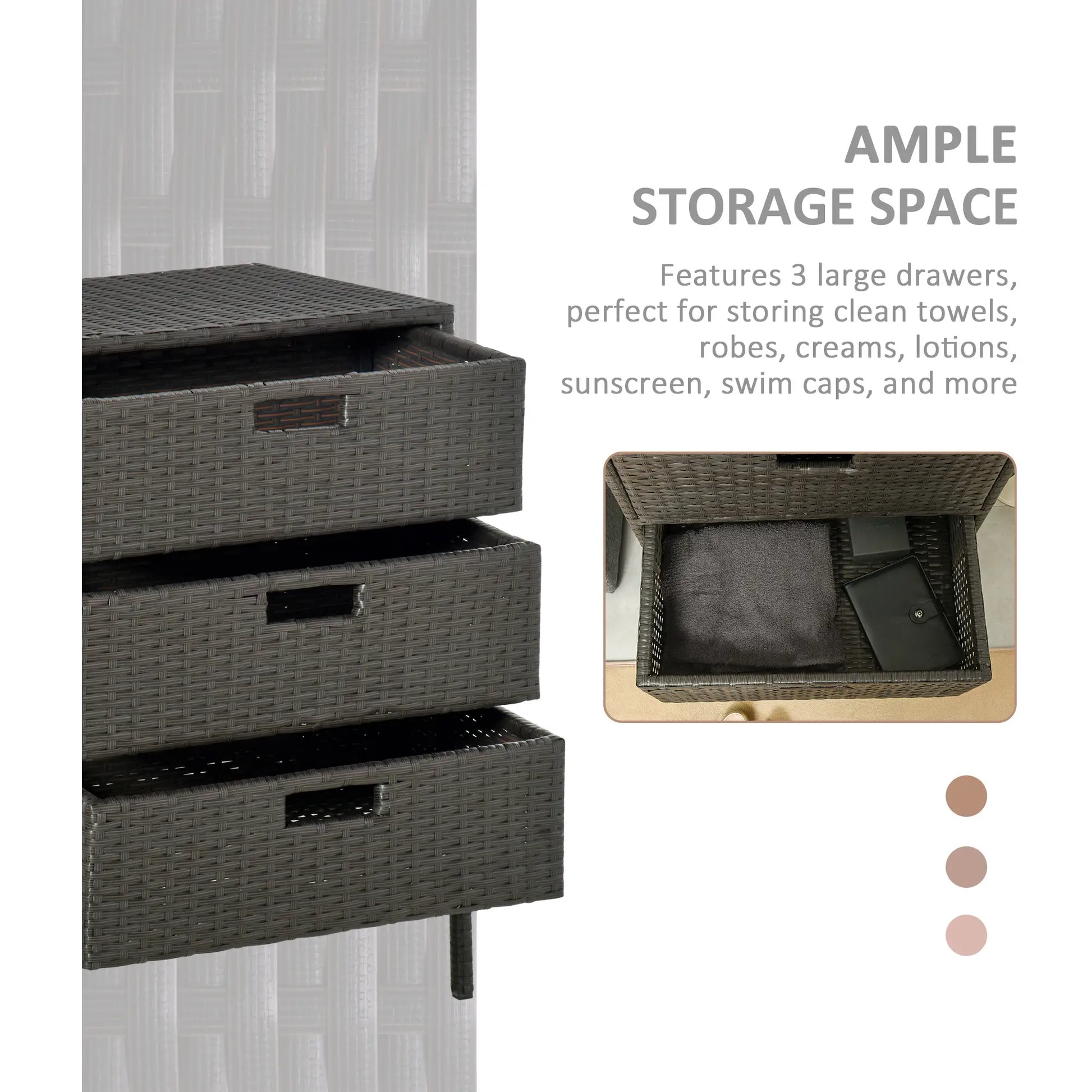 32" Rattan Patio Organizer, 3 Drawers, Outdoor Garden Storage Patio Storage Boxes at Gallery Canada