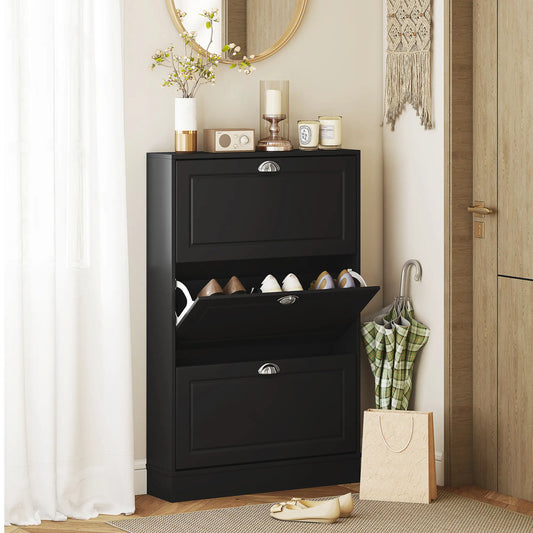 Shoe Cabinet, 3 Flip Drawers, Holds 12 Pairs, Black Shoe Storage Cabinets & Racks Black at Gallery Canada