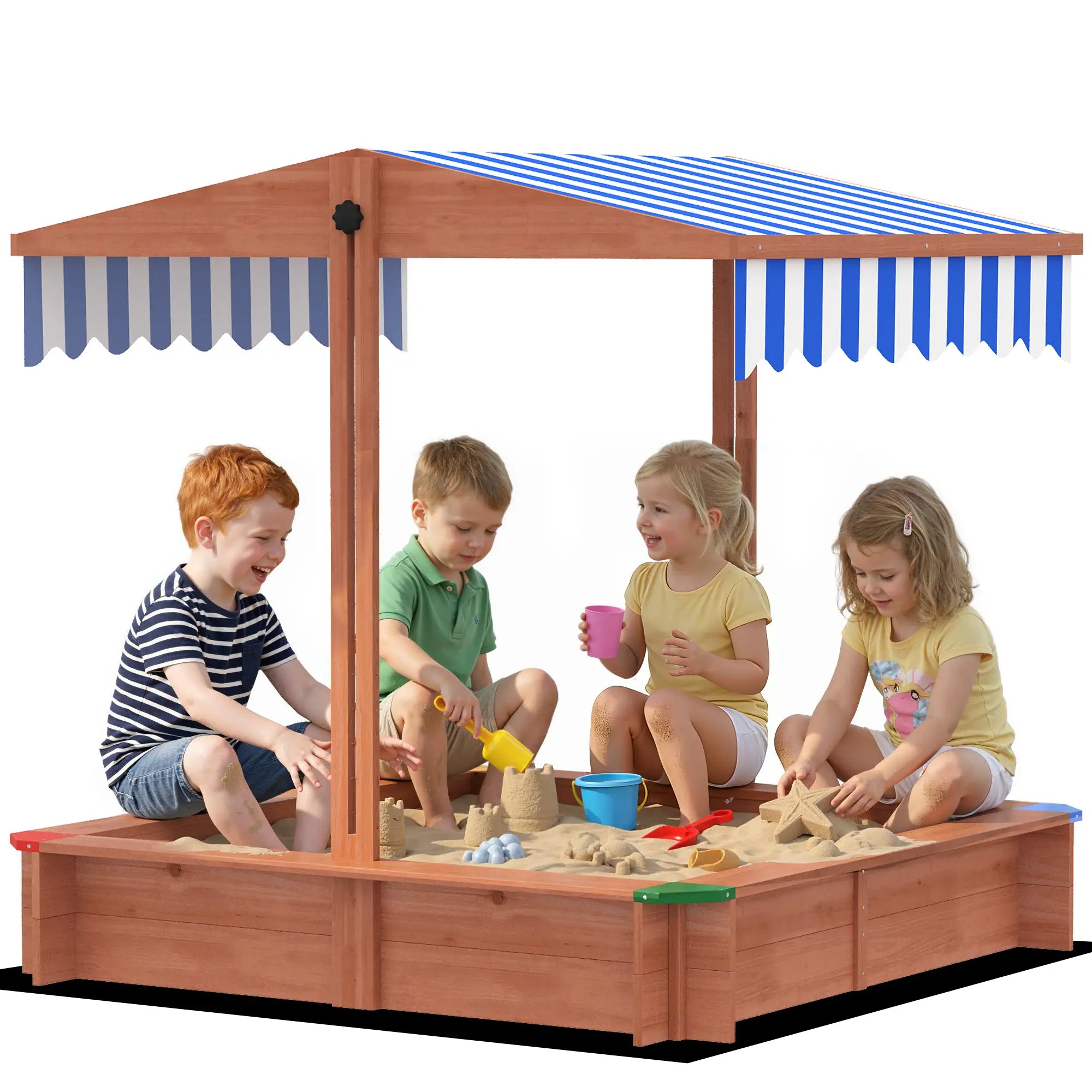 Wooden Sandbox with Cover, Adjustable Canopy, Seats, Dark Brown Sandboxes & Accessories at Gallery Canada