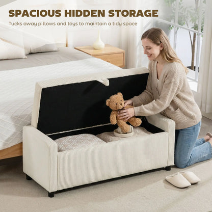 Storage Ottoman, Upholstered Corduroy Bench, Beige Storage Ottomans & Benches at Gallery Canada