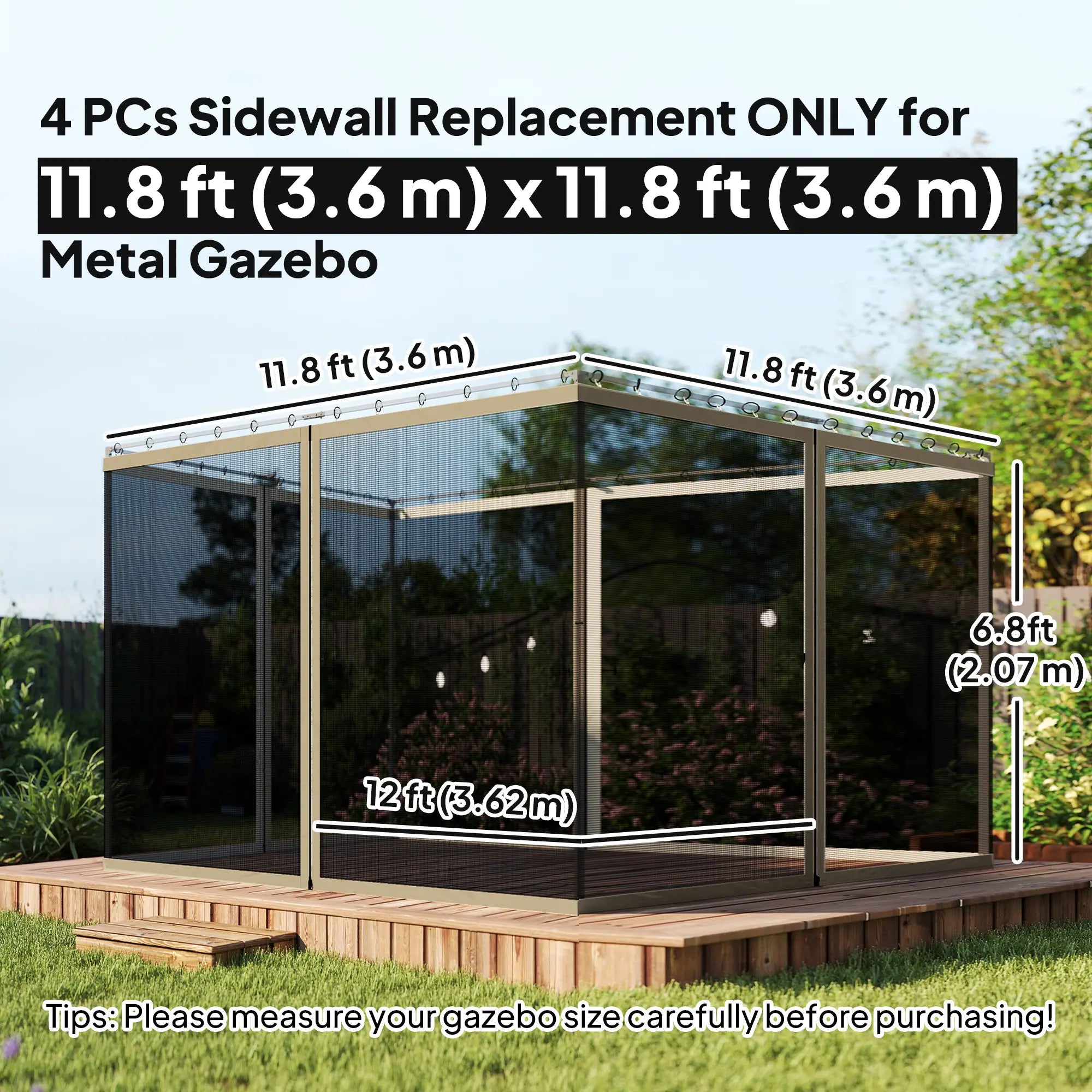 Gazebo Mosquito Netting, 12' x 12', Zipper Screen Walls, Black, Khaki Gazebo Sidewalls at Gallery Canada