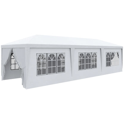 10' x 28' Party Gazebo Tent, Portable Wedding Canopy, Outdoor Sunshade with Sidewalls, White Canopy Tents White at Gallery Canada