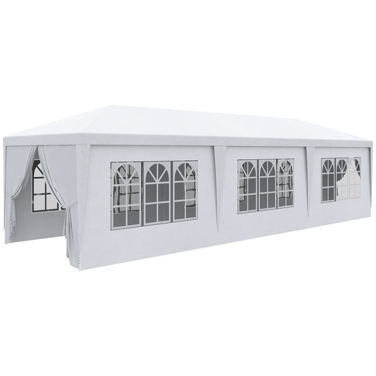 10' x 28' Party Gazebo Tent, Portable Wedding Canopy, Outdoor Sunshade with Sidewalls, White Canopy Tents White at Gallery Canada