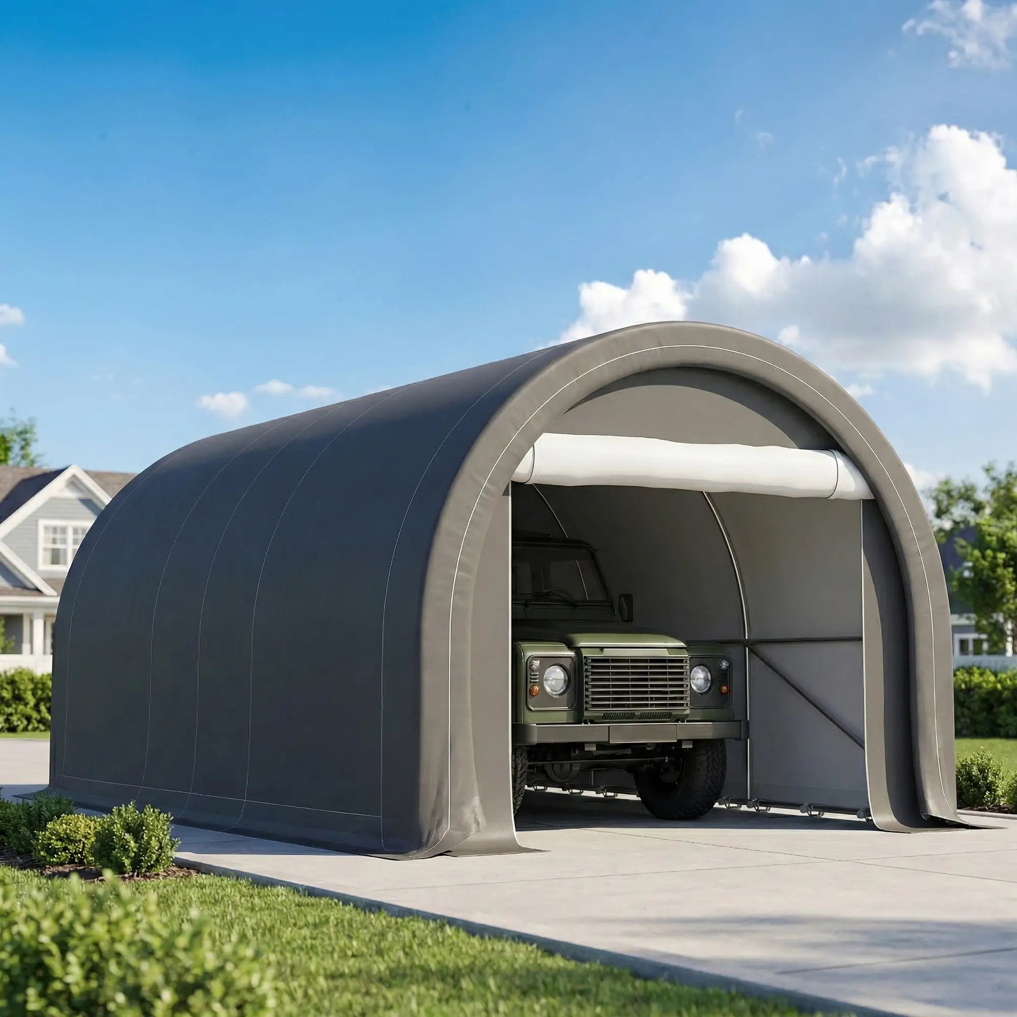 10' x 16' Heavy Duty Carport Tent, Zippered Door, PE Cover, Grey Car Shelters at Gallery Canada