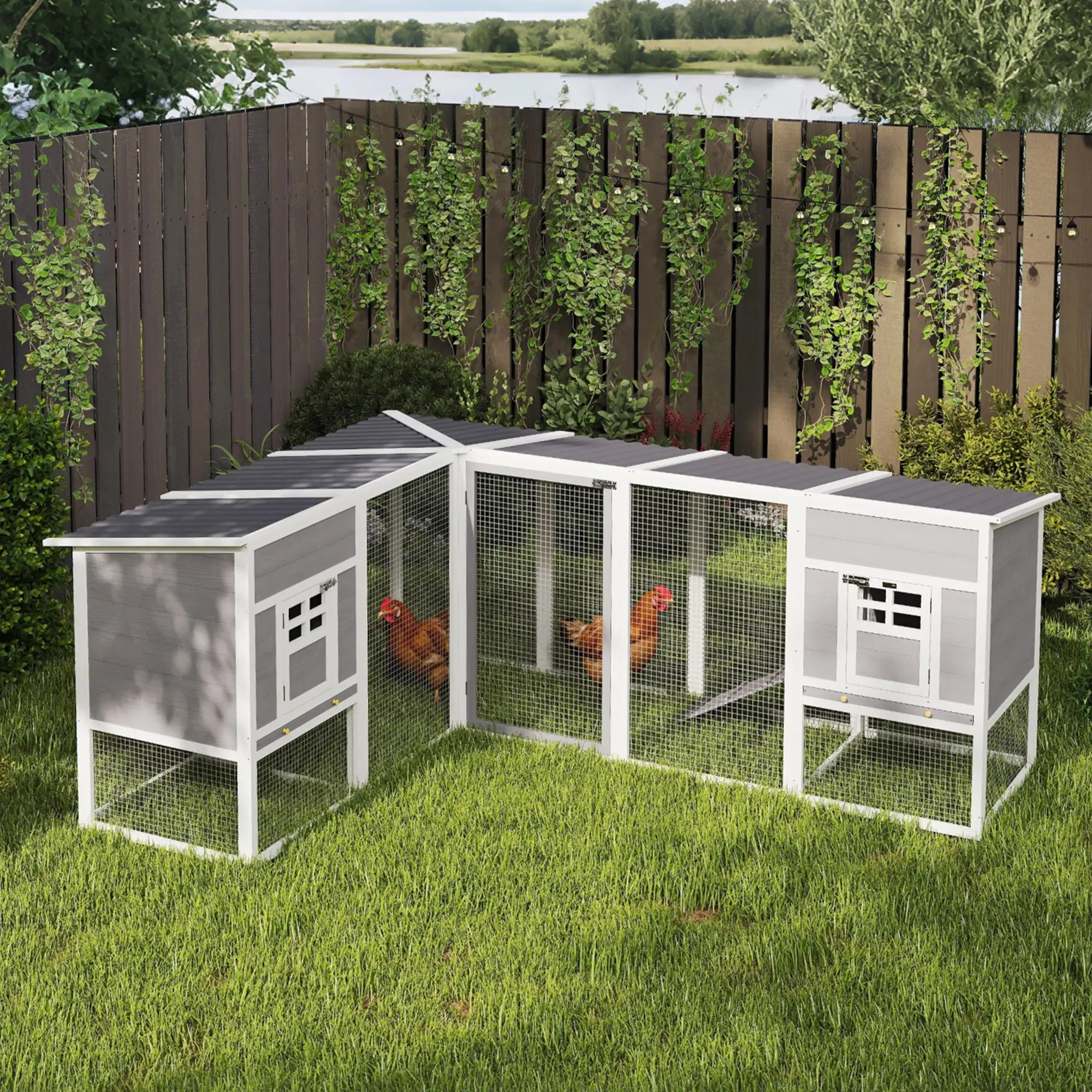 L-Shaped Wooden Chicken Coop With Run, 2 Houses, Waterproof Roof, Ramps Chicken Coops at Gallery Canada