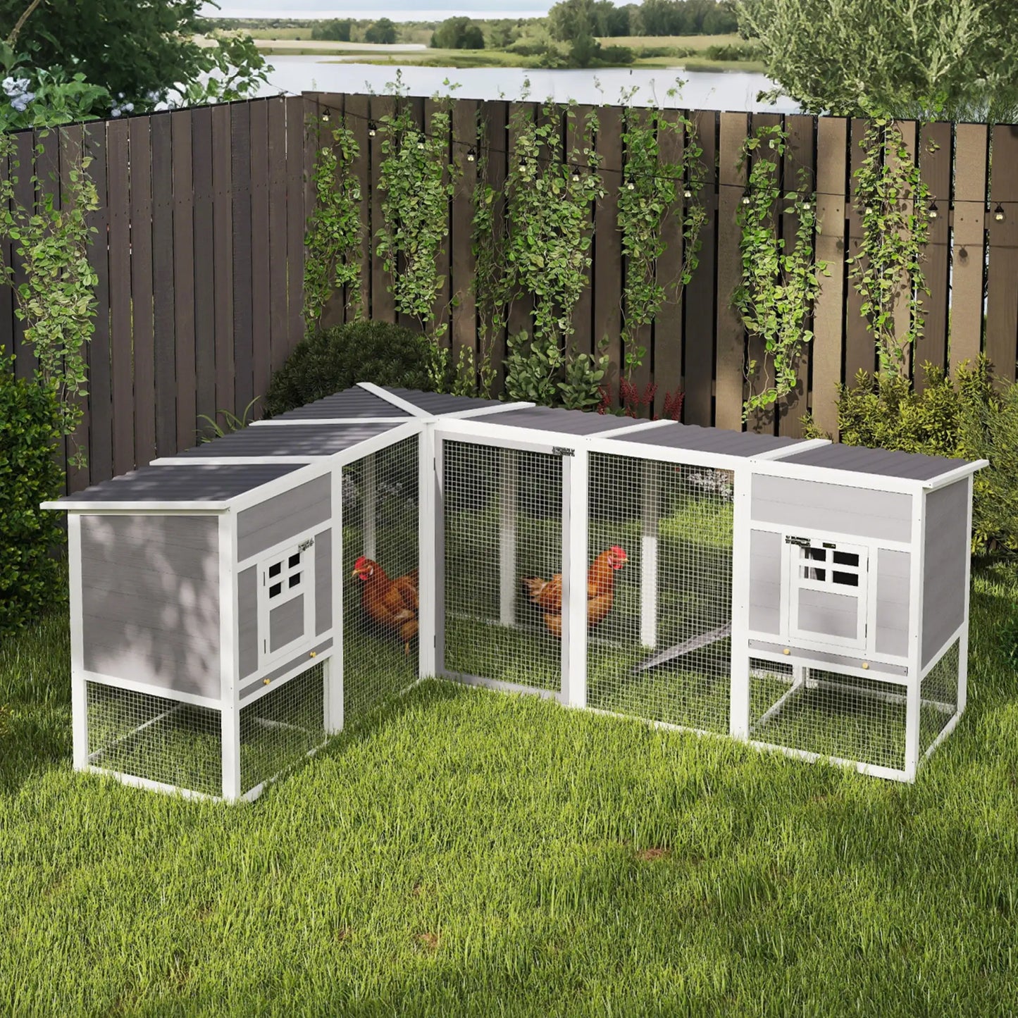 L-Shaped Wooden Chicken Coop With Run, 2 Houses, Waterproof Roof, Ramps Chicken Coops at Gallery Canada