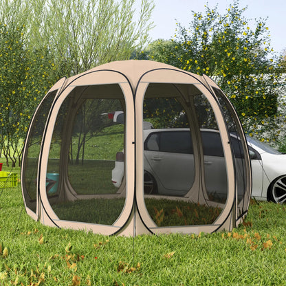 11' x 11.5' Screen Tent, Pop Up Gazebo, Portable Carry Bag, 2 Doors, Beige Camping Tents at Gallery Canada