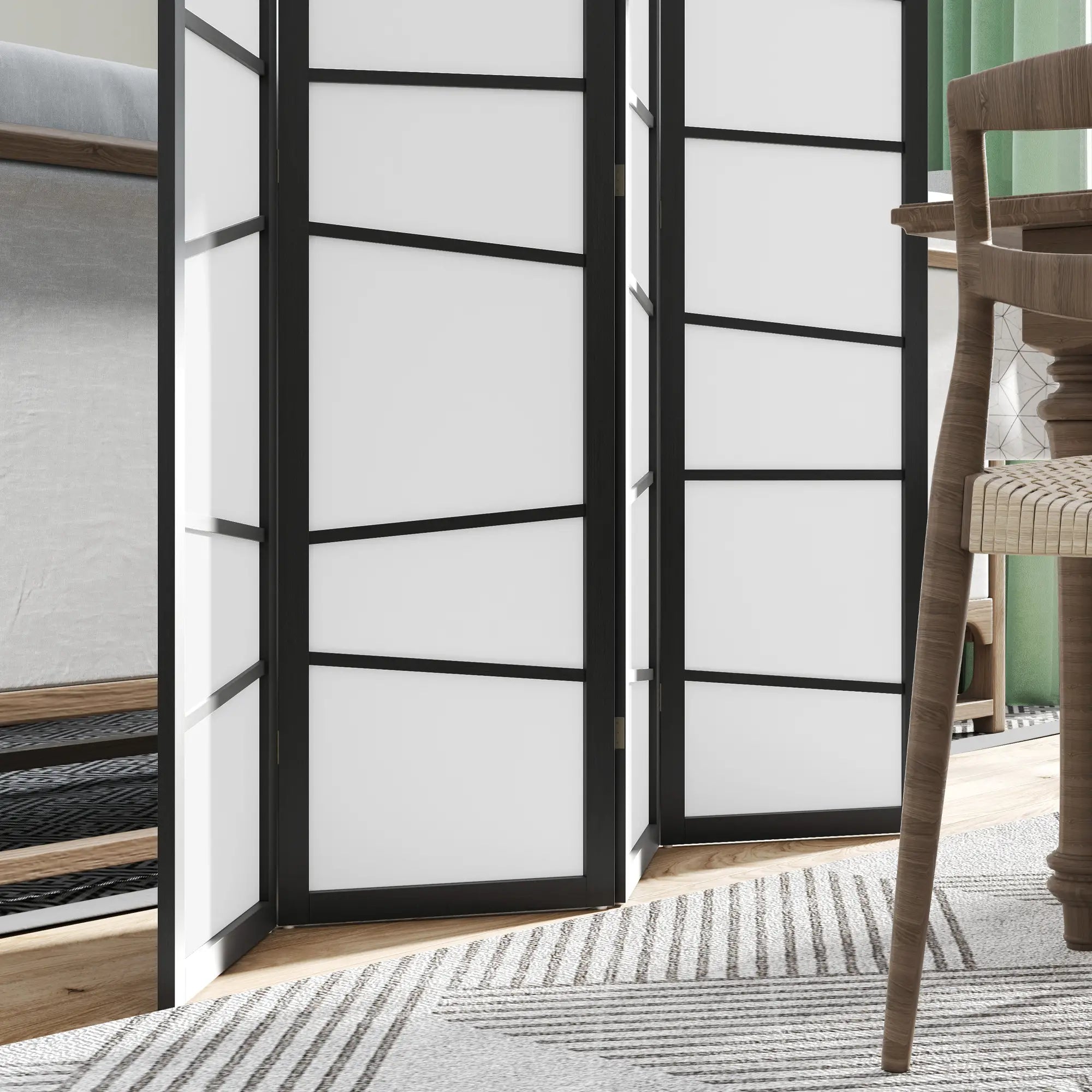 5.6ft Folding Room Divider, 4 Panel Wood Frame, White Room Dividers at Gallery Canada
