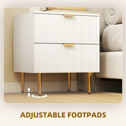 Bedside Table, Modern Nightstand with 2 Drawers, Side End Table with Metal Legs for Living Room, Bedroom, White