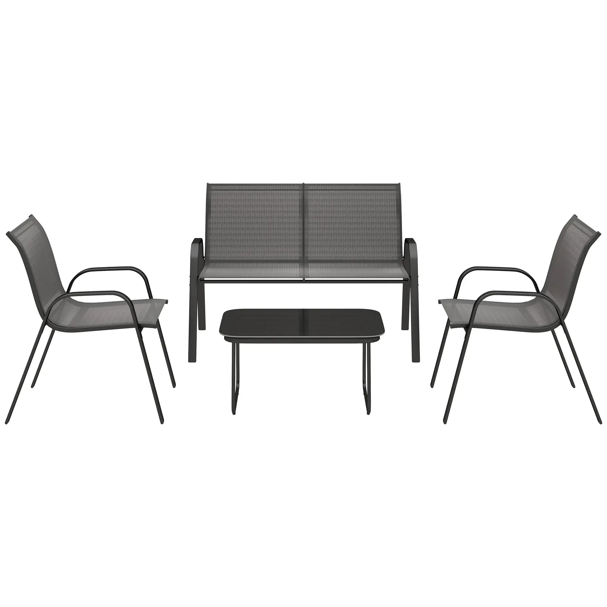 4-Piece Outdoor Furniture Set, 2 Stackable Chairs, Loveseat, Glass Coffee Table, Black Patio Furniture Sets Black at Gallery Canada