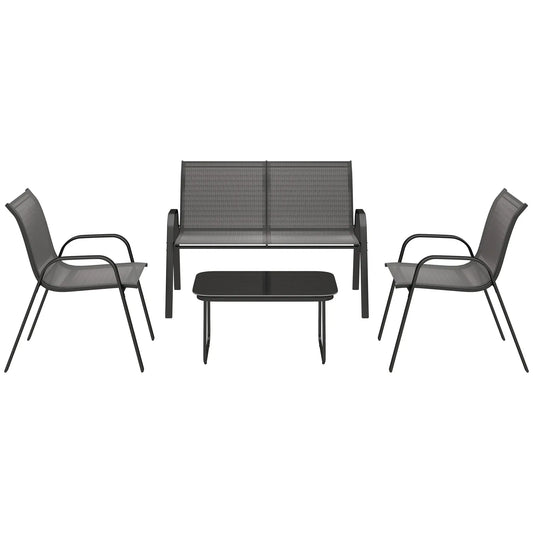 4-Piece Outdoor Furniture Set, 2 Stackable Chairs, Loveseat, Glass Coffee Table, Black Patio Furniture Sets Black at Gallery Canada