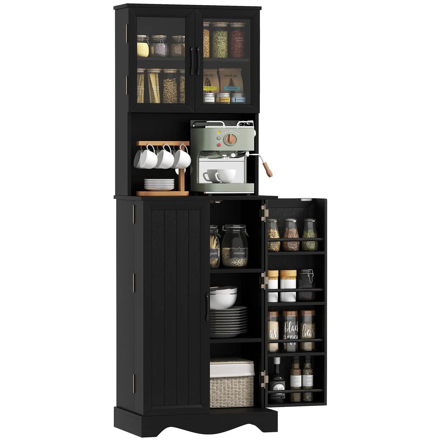 71 Inch Kitchen Pantry Cabinet, Freestanding Hutch, Black Kitchen Pantry Cabinets at Gallery Canada