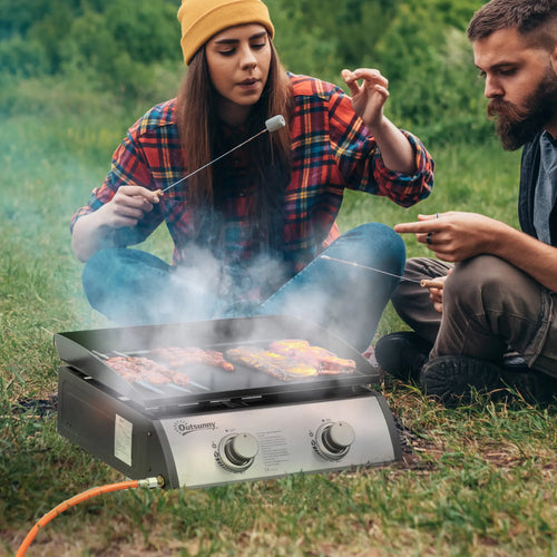 2 Burner Portable Tabletop Gas Grill, For Camping Picnic, Silver