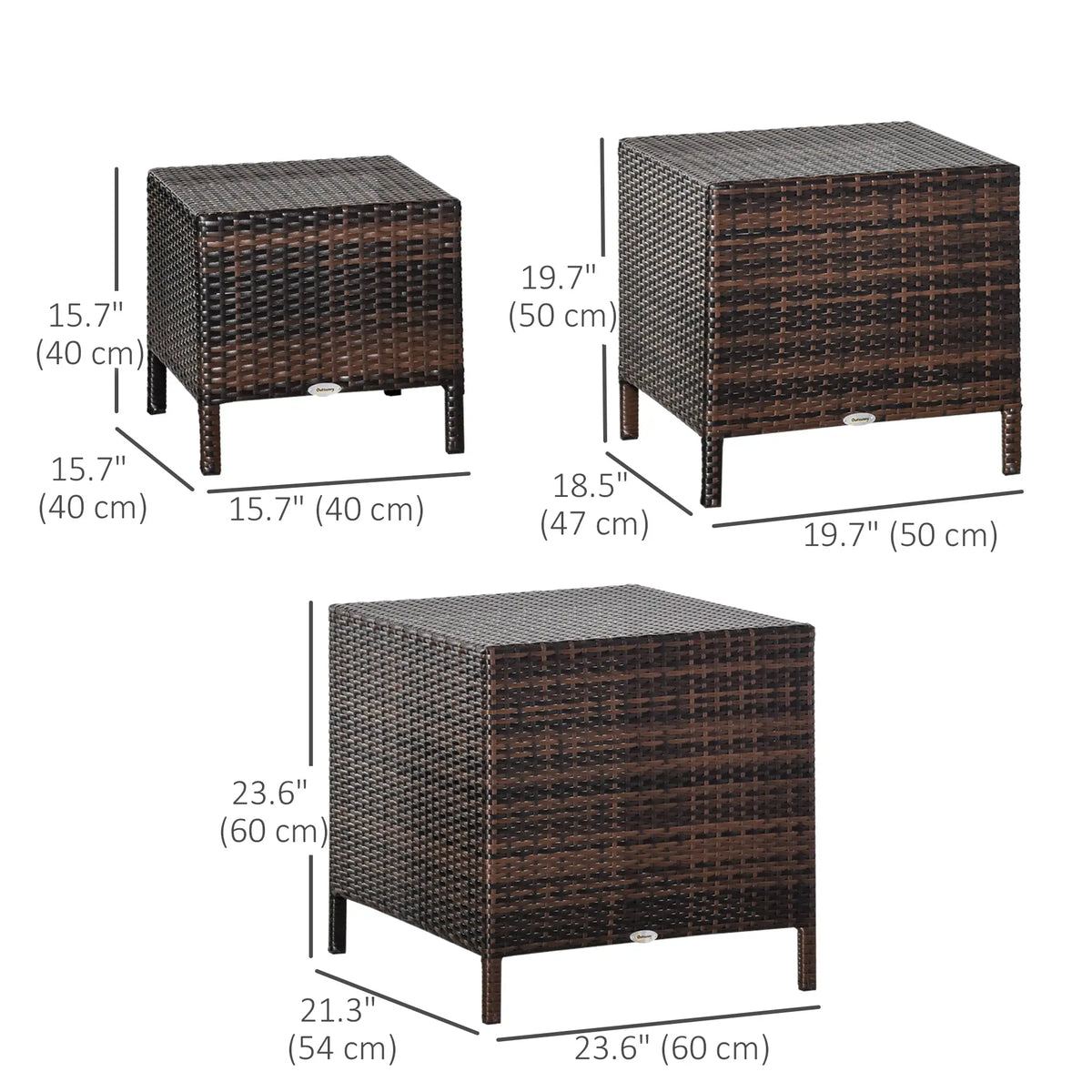 Set Of 3 Wicker Nesting Tables Outdoor Garden, Brown Bistro Sets at Gallery Canada
