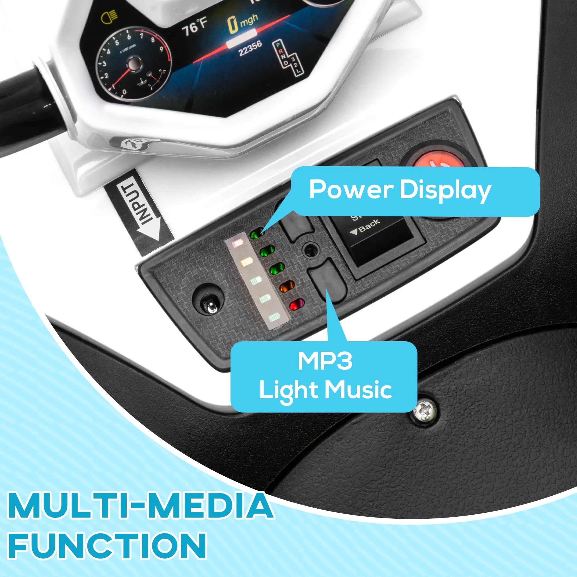 12V Kids ATV, Four Wheels, Spring Suspension, LED Light, MP3, White Electric Ride On Toys at Gallery Canada