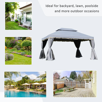 13' x 10' Patio Gazebo, 2-Tier Polyester Roof, Vented Mesh Sidewall, Aluminum Frame, Grey Gazebos at Gallery Canada