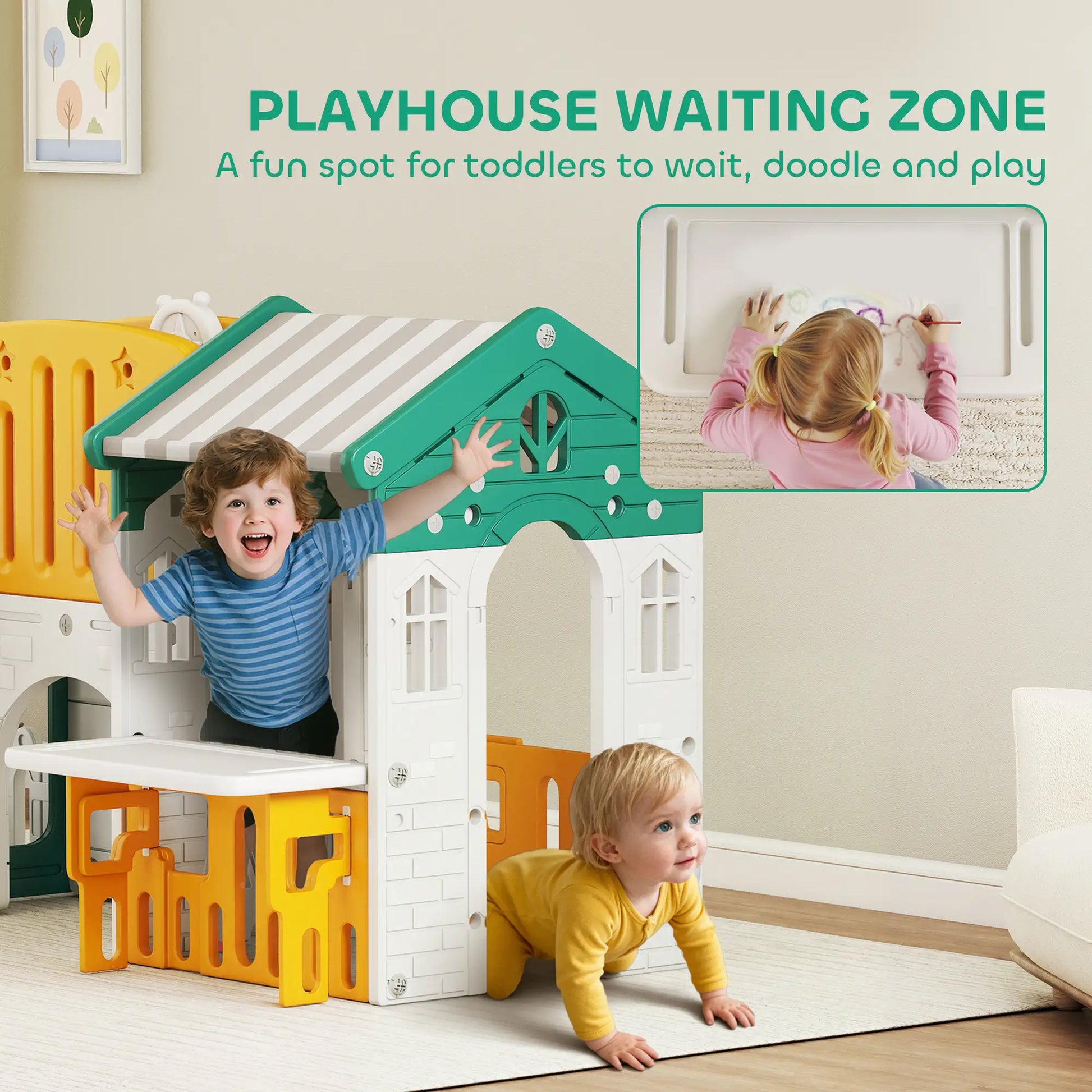 7-in-1 Toddler Slide Climber, Playhouse Basketball Hoop, Yellow Gym Sets & Swings at Gallery Canada