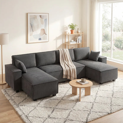 Modular U Shaped Sectional Sofa, Double Chaises, Spring Cushions, Dark Grey L Shaped Couchs at Gallery Canada