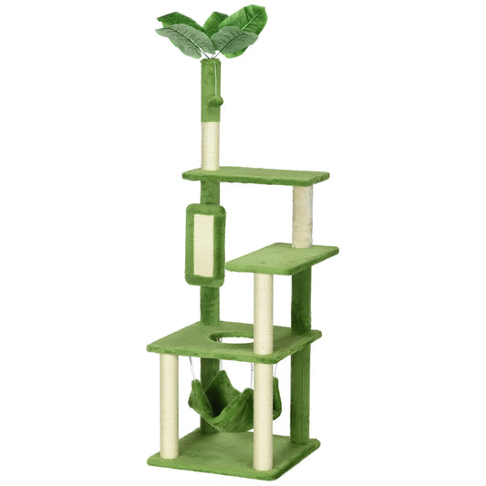 56" Cat Tree for Large Cats, Hammock, Scratching Post, Platforms, Play Ball, Green Cat Towers Green, Beige at Gallery Canada