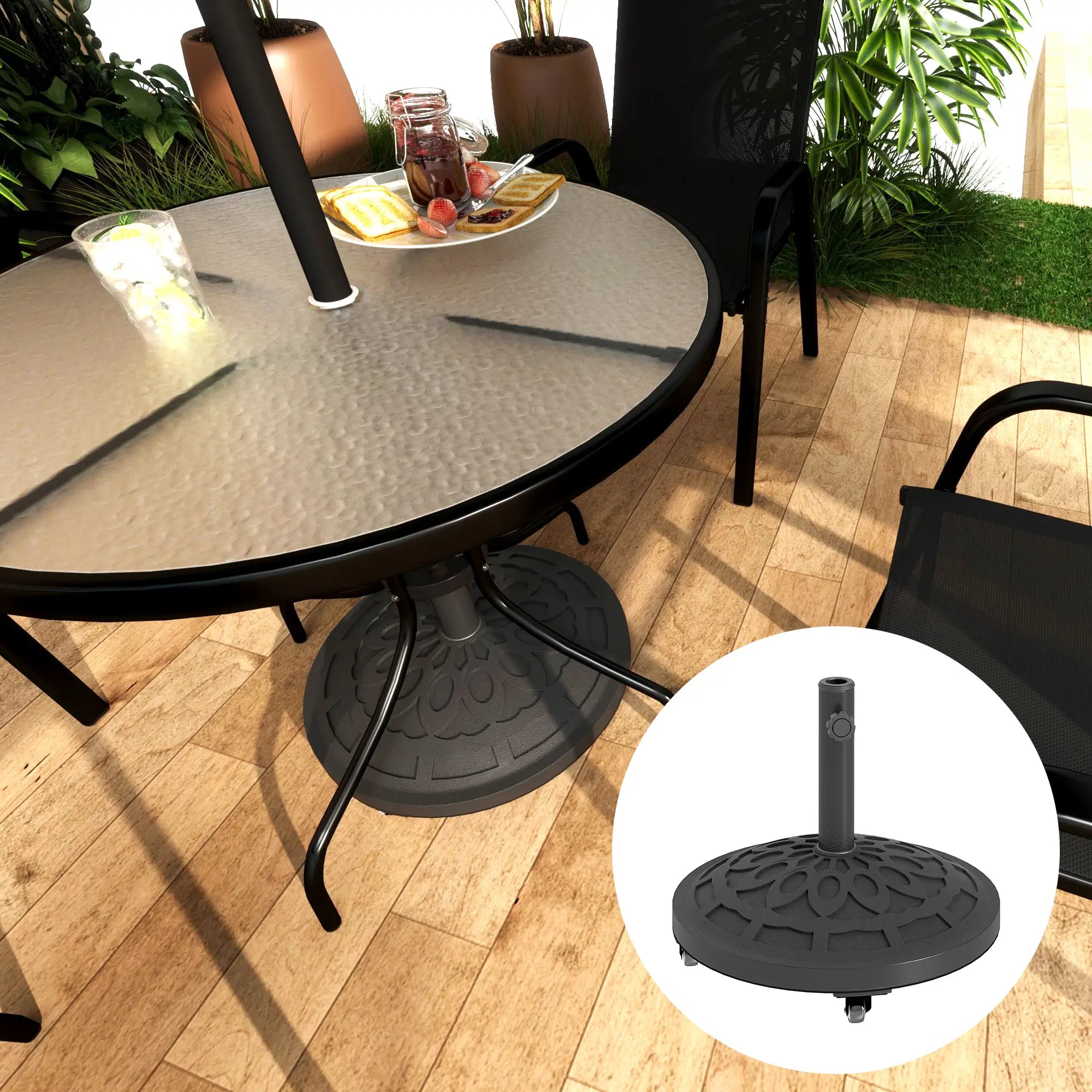 46lbs Resin Round Patio Umbrella Base With Wheels, Black Umbrella Bases at Gallery Canada