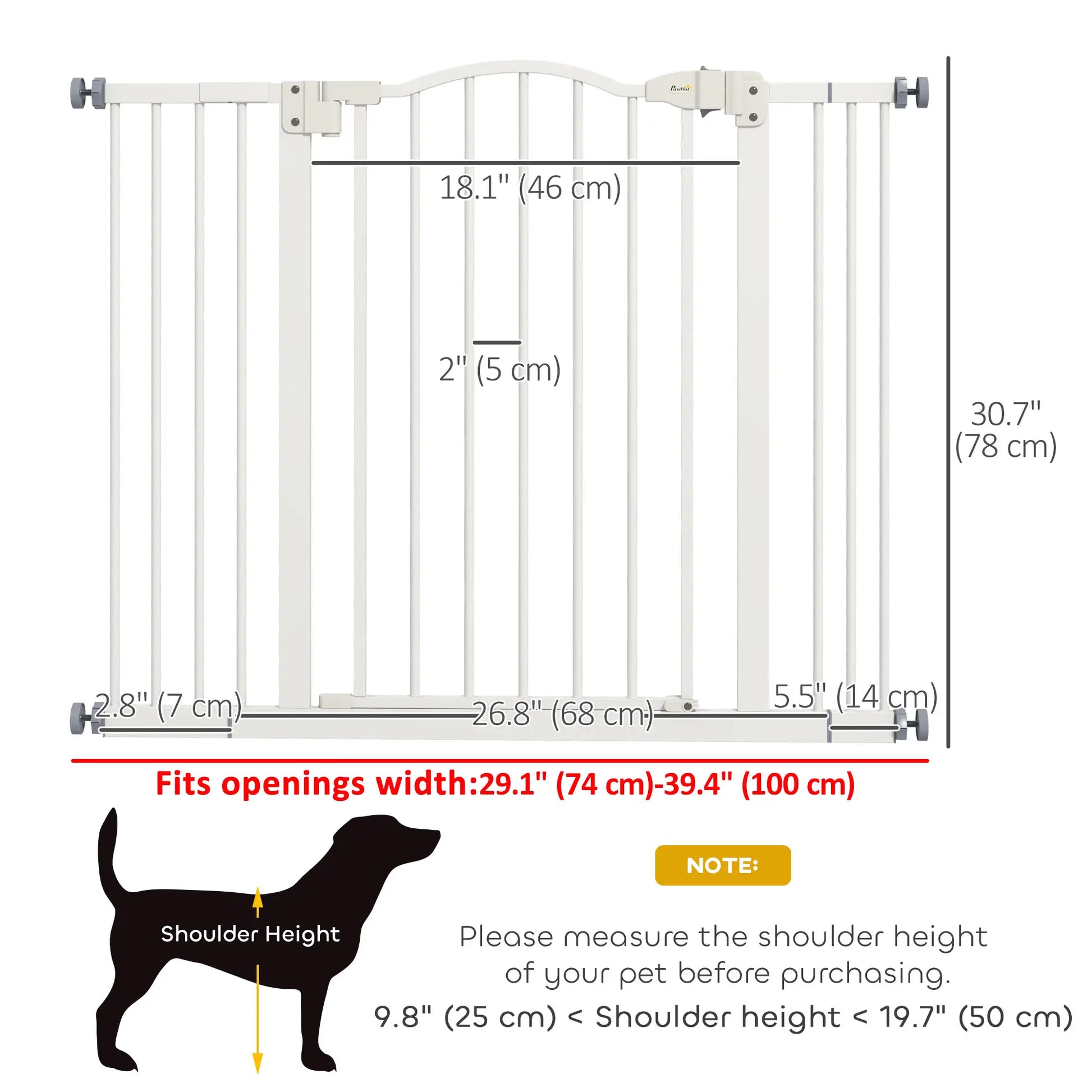 Extra Tall Dog Gate with Door, Pressure Fit, Auto Close, 29"-39", White Houses, Kennels & Pens at Gallery Canada