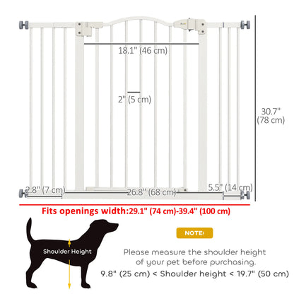 Extra Tall Dog Gate with Door, Pressure Fit, Auto Close, 29"-39", White Houses, Kennels & Pens at Gallery Canada