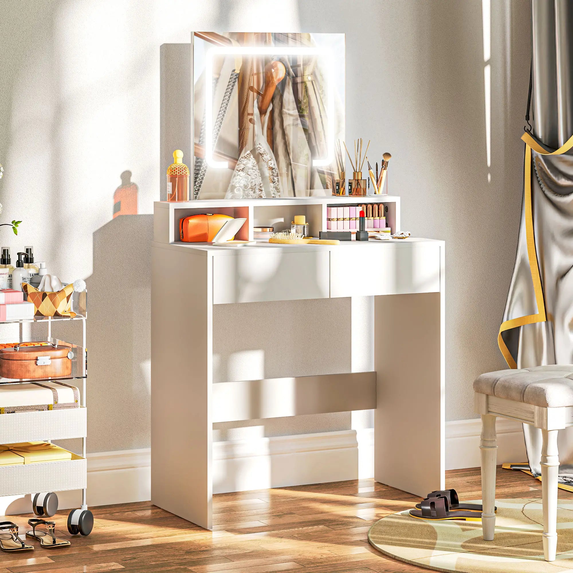 Makeup Vanity Desk with Mirror, LED Lights, Drawers, White Dressing & Vanity Tables at Gallery Canada