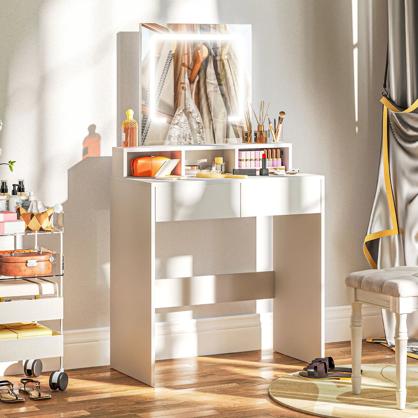 Makeup Vanity Desk with Mirror, LED Lights, Drawers, White Dressing & Vanity Tables at Gallery Canada