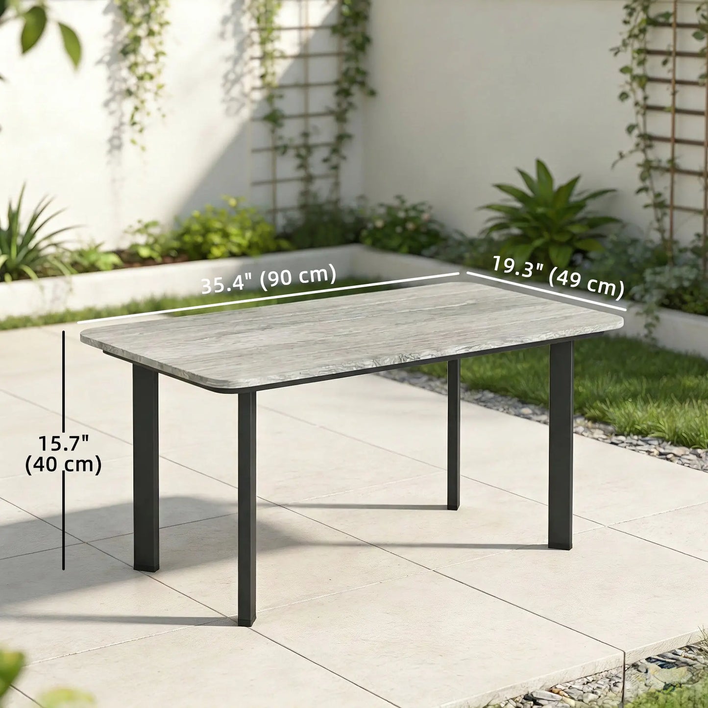Outdoor Coffee Table, Slatted Wood Plastic Composite Top, Steel Frame, Grey Patio Side Tables at Gallery Canada