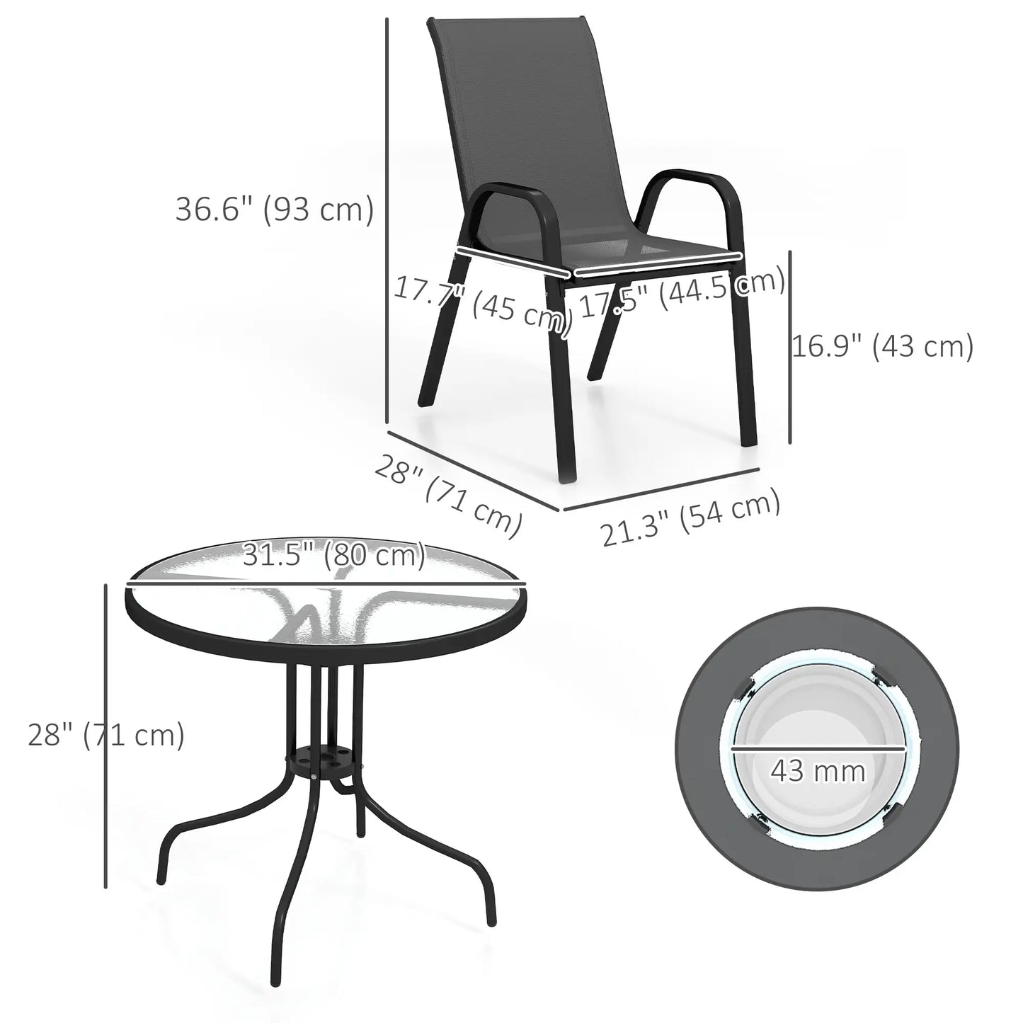 Five-Piece Steel Patio Set, Glass-Top Table, Black Outdoor Dining Sets at Gallery Canada