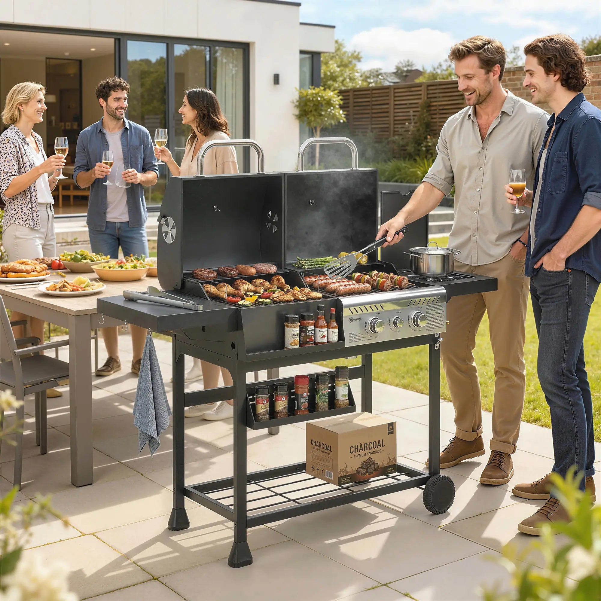 Dual Fuel BBQ Grill, Charcoal And Gas Burner, Black Propane Gas Grills at Gallery Canada