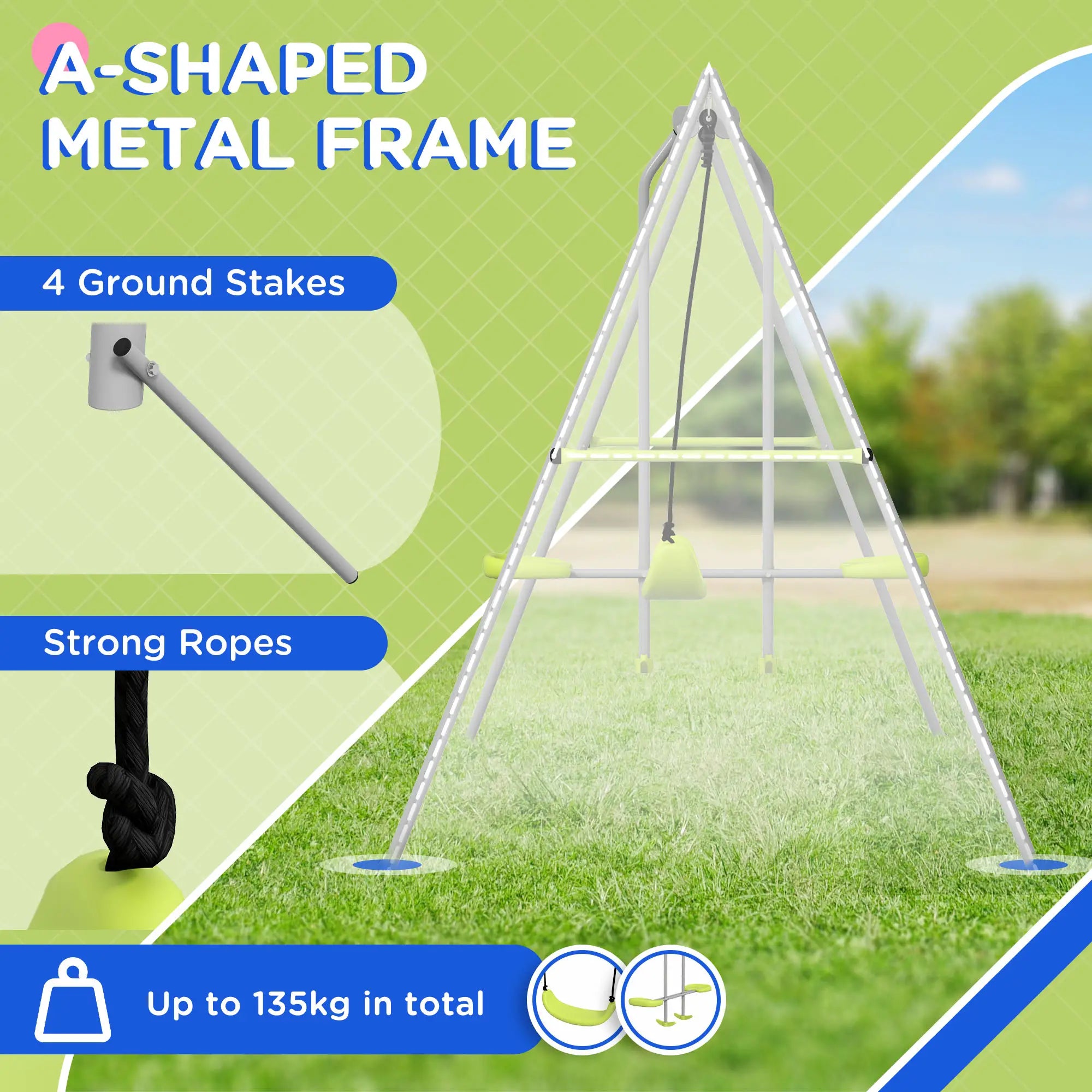 Kids Swing Set, Heavy Duty A-Frame Metal Frame with Glider, Swing Seat, Green Gym Sets & Swings at Gallery Canada