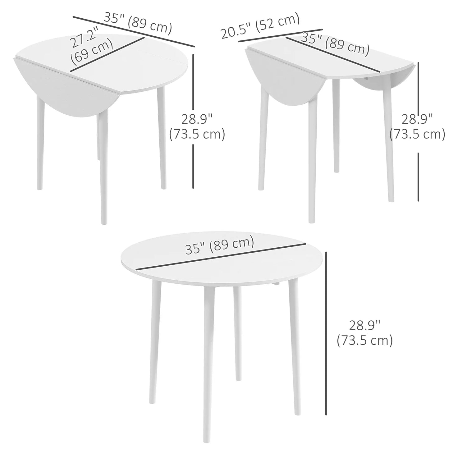Folding Dining Table, Round Drop Leaf Kitchen Table, Distressed White, White Dining Tables at Gallery Canada