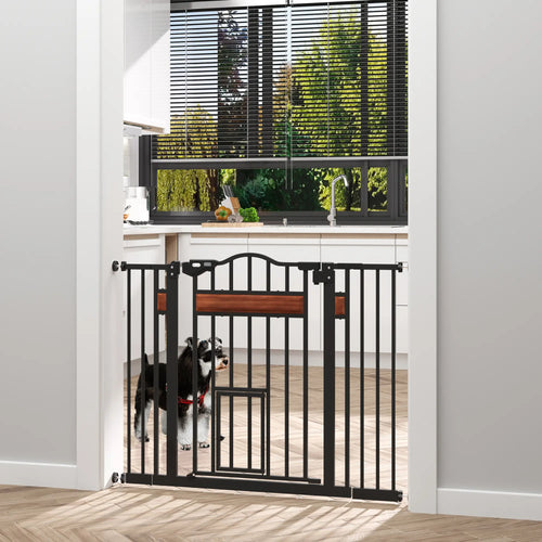 29.1''-41.3'' Extra Wide Dog Gate, Cat Door, Pressure Fit, Auto Close