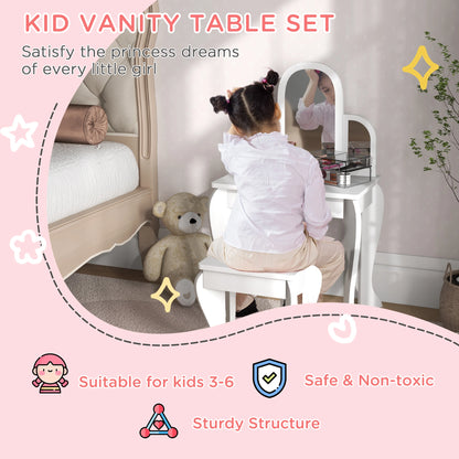 Kids Dressing Table and Chair Set, Makeup Desk with Drawer, White Toy Vanity at Gallery Canada