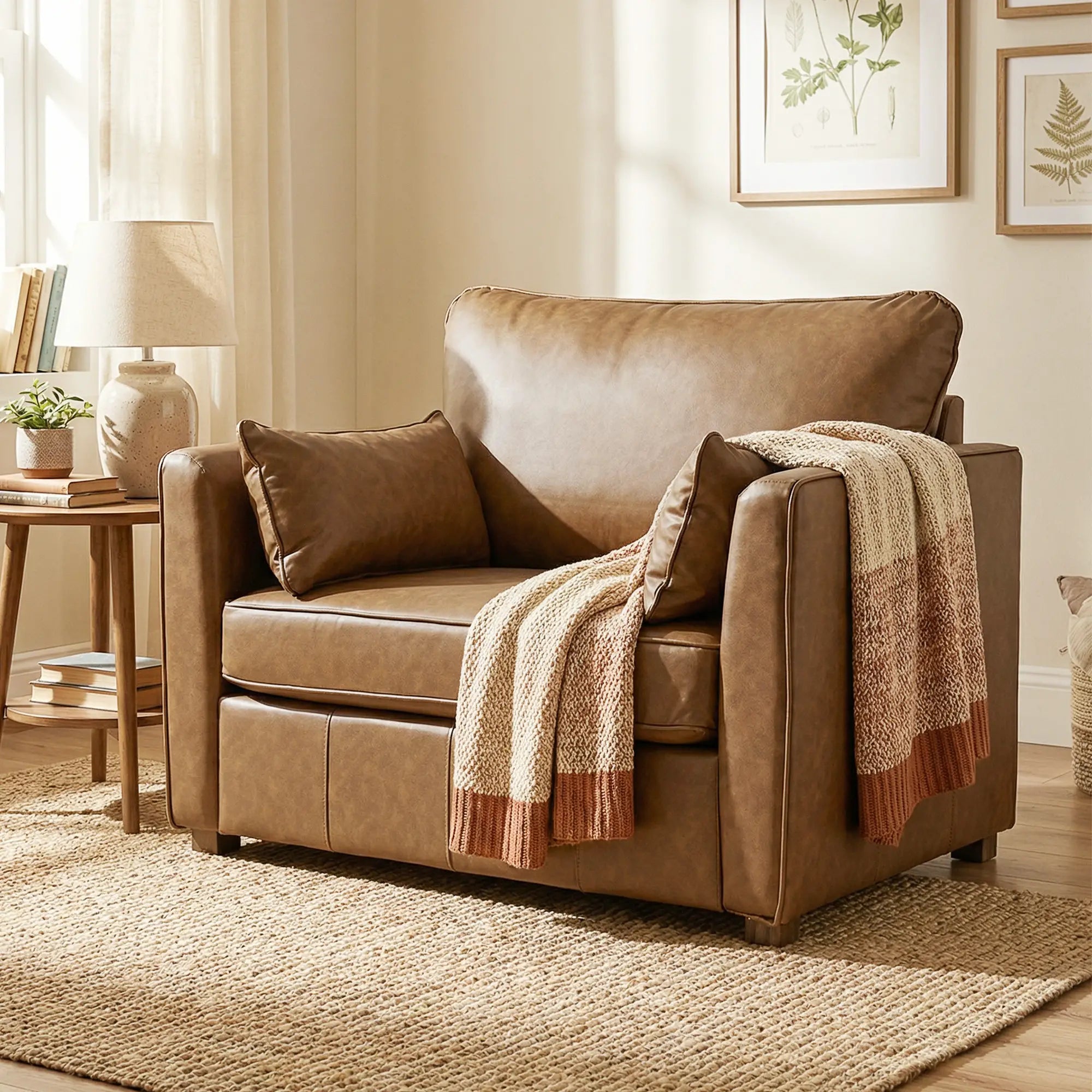 PU Leather Armchair, Wide Seat, Spring Cushion, Rubberwood Legs, Brown Accent Chairs at Gallery Canada
