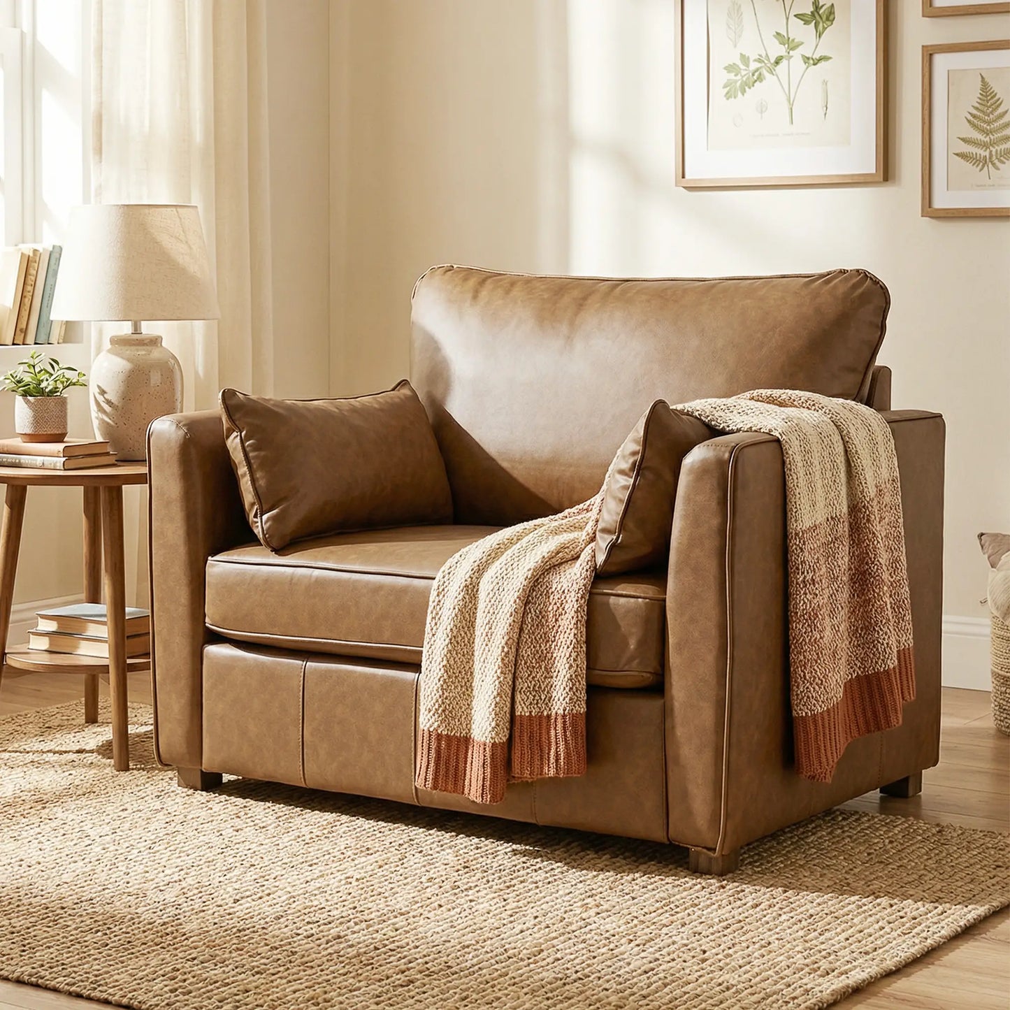 PU Leather Armchair, Wide Seat, Spring Cushion, Rubberwood Legs, Brown Accent Chairs at Gallery Canada