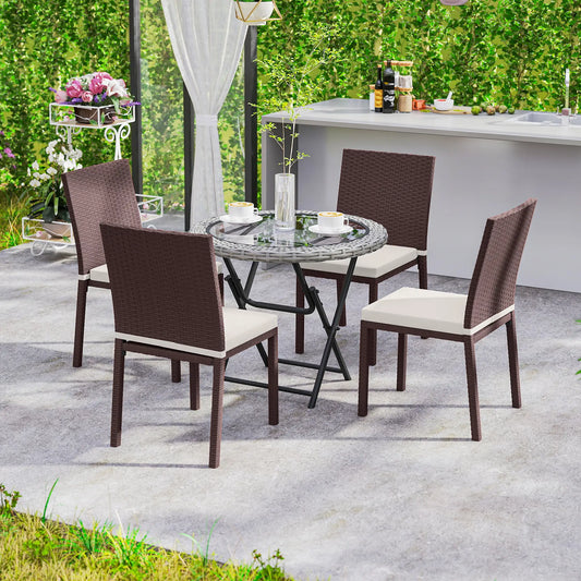 Patio Dining Chairs Set of 4, All Weather Wicker, Steel Frame, Beige Patio Chairs Brown, Beige at Gallery Canada