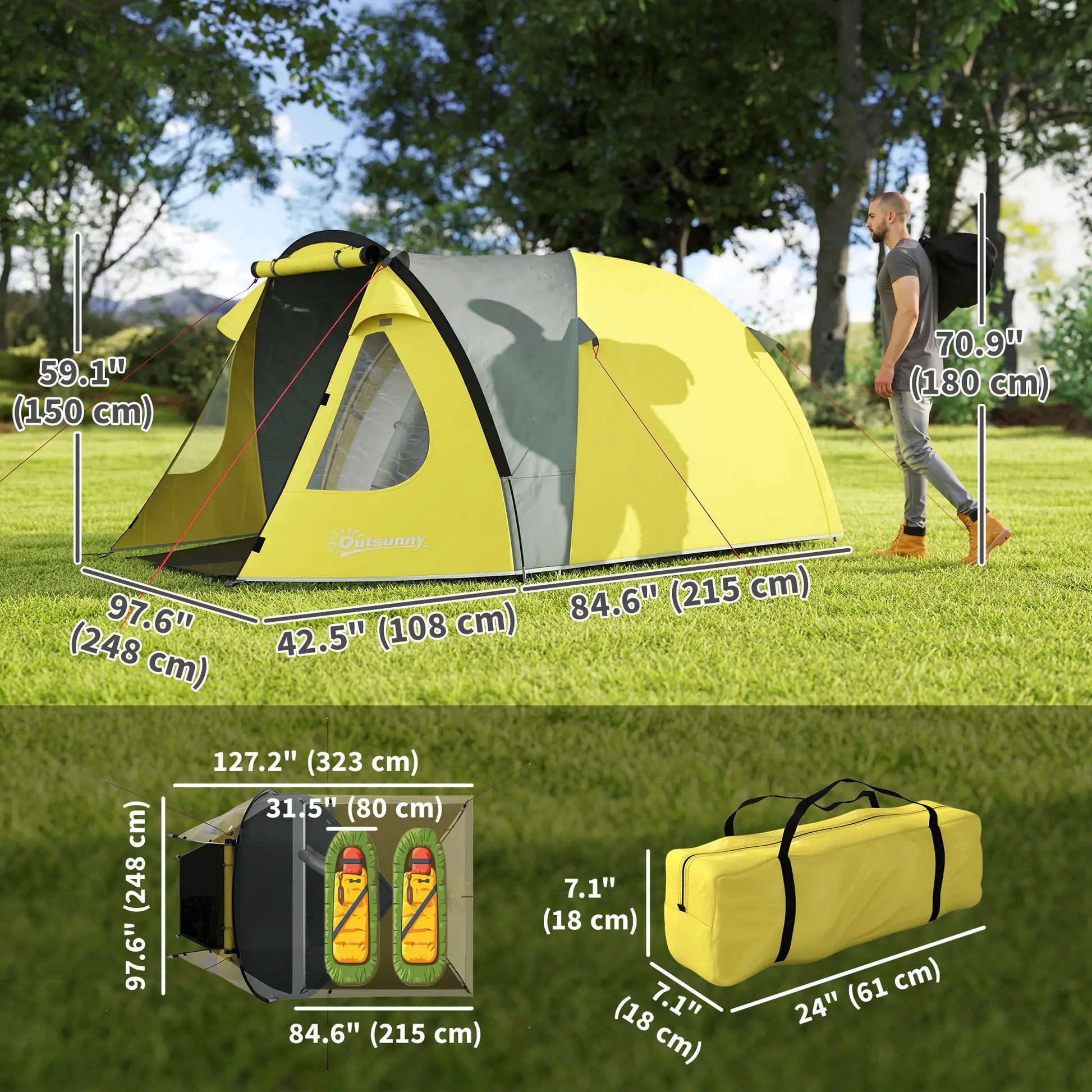 3-4 Person Camping Tent, Easy Setup, Waterproof, Sewn-in Groundsheet Camping Tents at Gallery Canada
