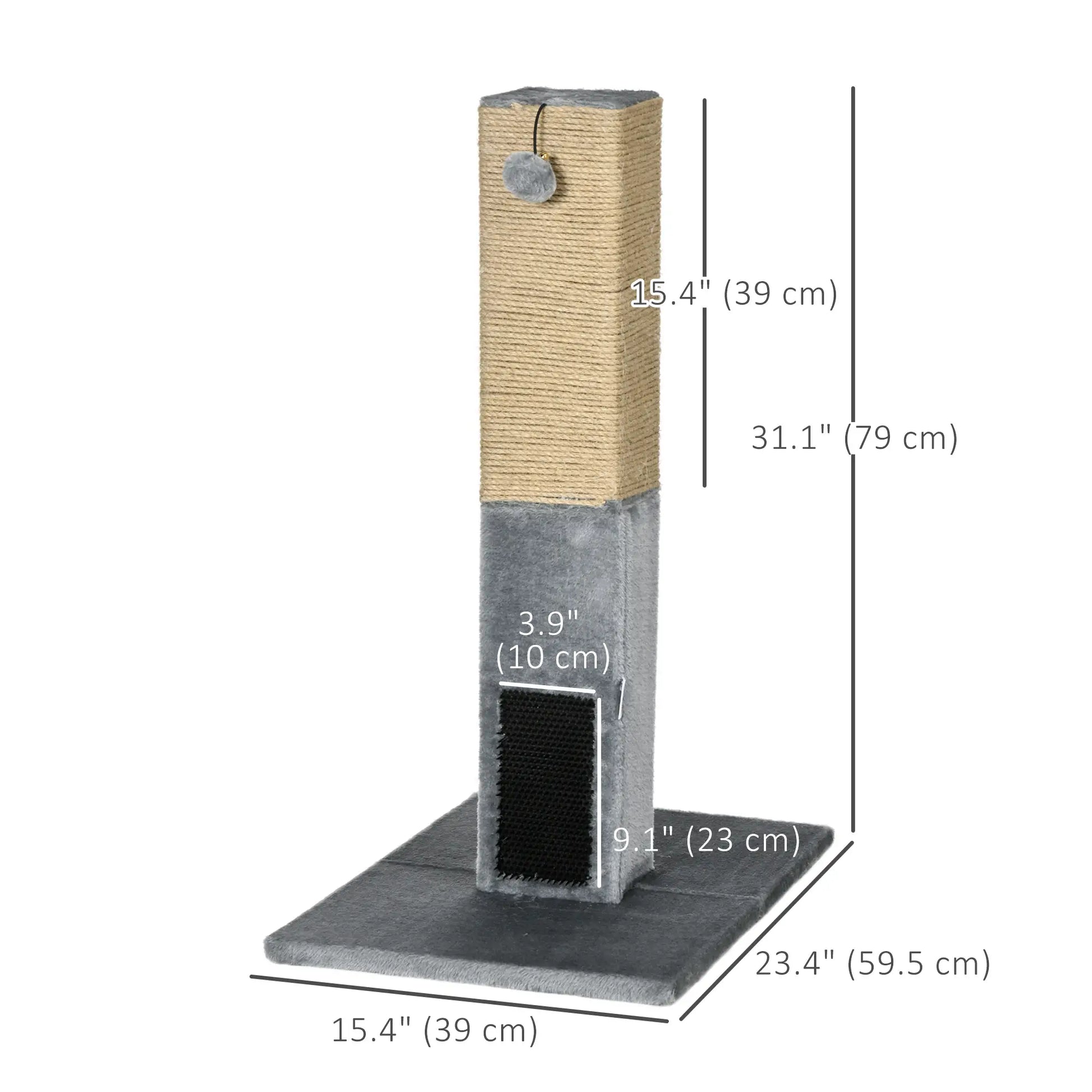 31" Tall Cat Scratching Post, Hanging Balls, Grooming Brushes, Grey Cat Posts at Gallery Canada