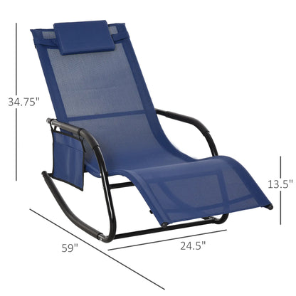 Outdoor Rocking Chair, Mesh Fabric, Removable Headrest, Side Pocket, Blue Outdoor Rocking Chairs at Gallery Canada