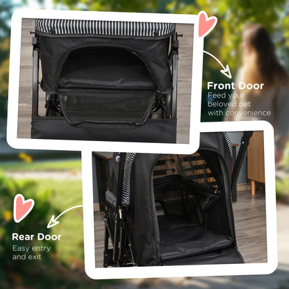 Foldable Pet Stroller, 4 Wheels, EVA Brake, 3-Stage Canopy, Mesh Window, Black Dog Bike Trailers & Strollers at Gallery Canada