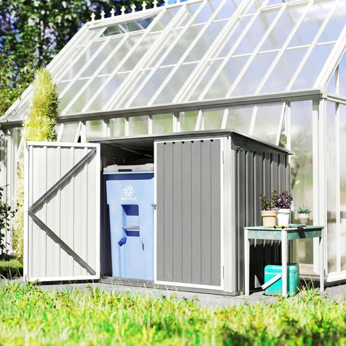 Outdoor Metal Storage Shed, Double Door With Vents, Light Grey