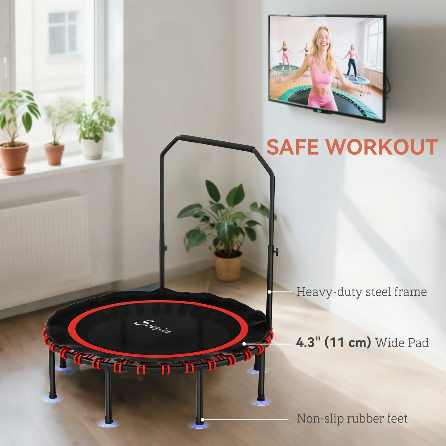 48 Inch Foldable Rebounder Trampoline, Mini Indoor with Adjustable Handle Trampolines at Gallery Canada